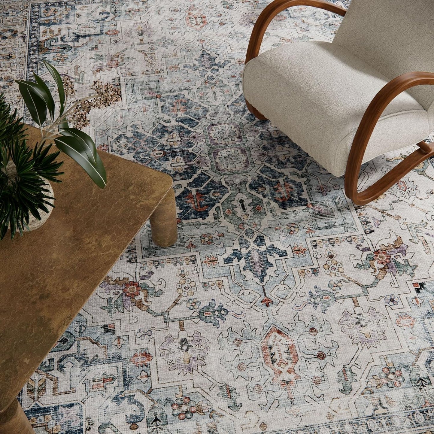 8x10 Area Rugs for Living Room: Washable Bedroom Rug Boho Vintage Rugs Stain Resistant Non Slip Low Pile Soft Lightweight Carpet for Kitchen Dining Room Farmhouse Nursery Kids Room Home Office