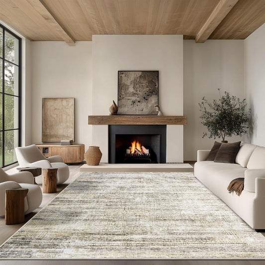 9x12 Area Rug Living Room Rugs - Washable Rug Large Modern Abstract Soft Thin Carpets Indoor Floor No Slip Vintage Carpet for Bedroom Under Dining Table Nursery Home Office Decor Nature