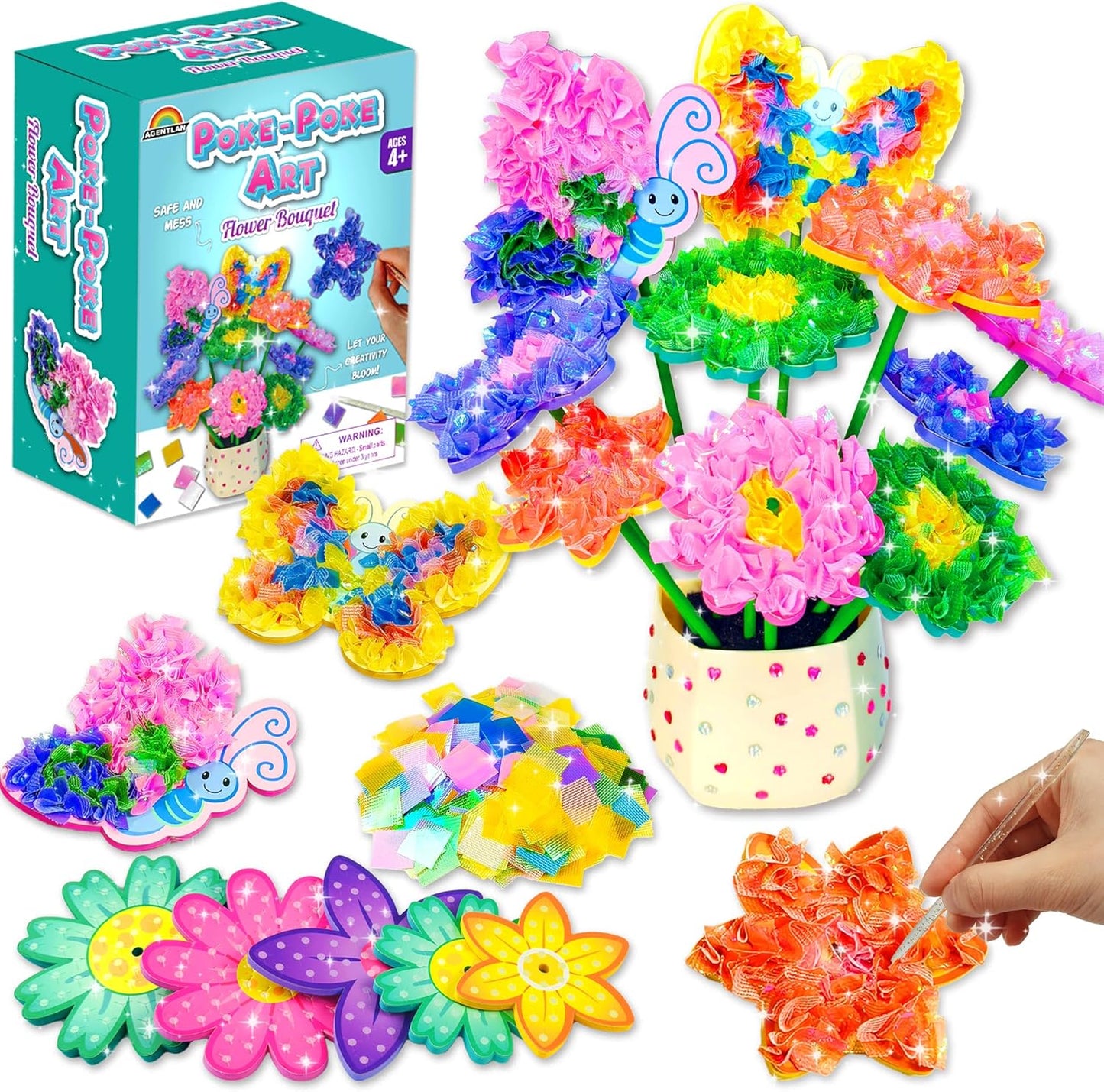 AGENTLAN Art & Craft Activity, Poke Fun Flower Bouquet Craft Kit, Fun & Easy Art Kits for Kids, DIY Garden Kids Activities, Gifts for Girls and Boys 3 4 5 6 7 8 9