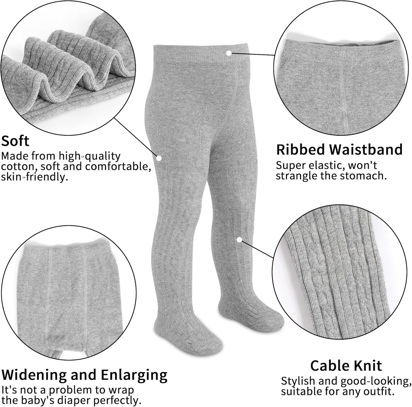 3 Pack Baby Girl Tights Cable Knit Leggings Stockings Cotton Pantyhose for Newborn Infant 6 Months-6 Years.