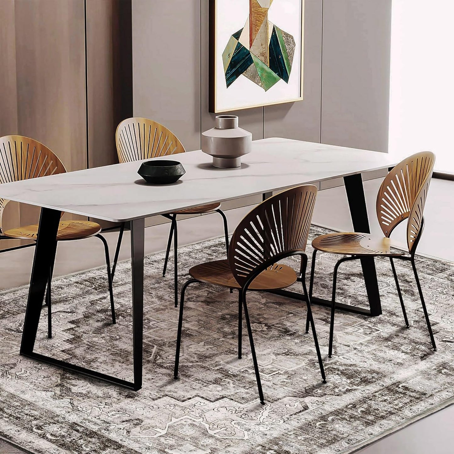 3'x5' Deep Khaki Vintage Washable Thin Area Rug Traditional Floor Cover Foldable Indoor Distressed Non Slip Carpet for Bedroom Living Room Bathroom