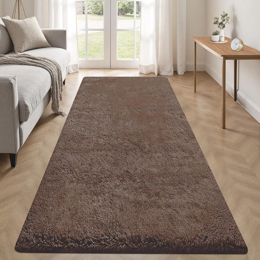 2x6 Runner Rug for Bedroom: Fluffy Shag Soft Washable Rugs Small Fuzzy Plush Indoor Carpet for Hallway Bedside Dorm Kids Girls Boys Room (Coffee, 2'x6')