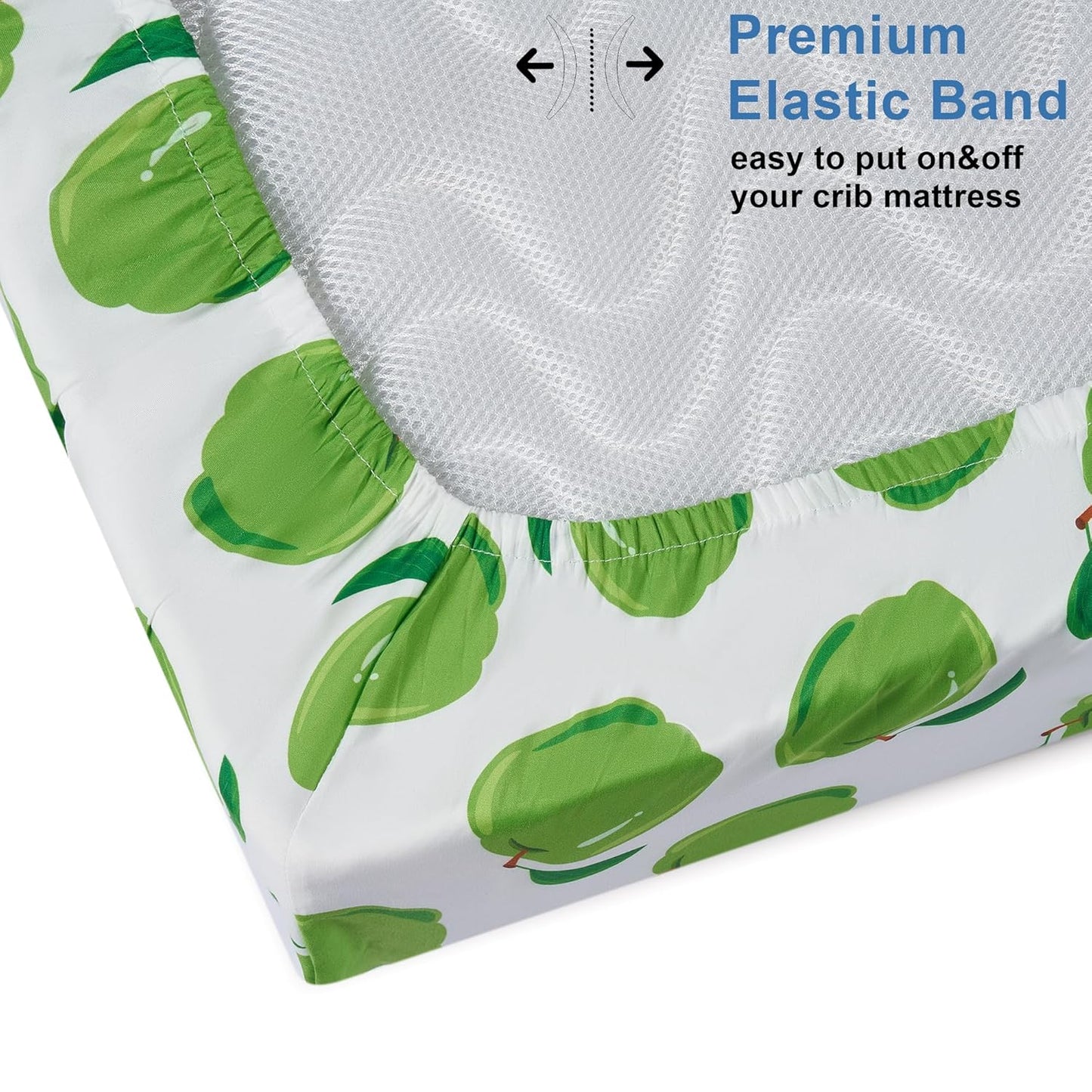 TILLYOU Baby Crib Sheets for Boys Girls, Super Soft Toddler Bed Sheets, 2 Pack Sheets for Standard Crib Mattress 28x52in, Green Apple