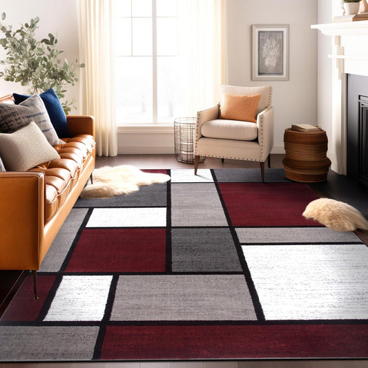 Rugshop Contemporary Modern Boxes Area Rug 5' 3" X 7' 3" Red