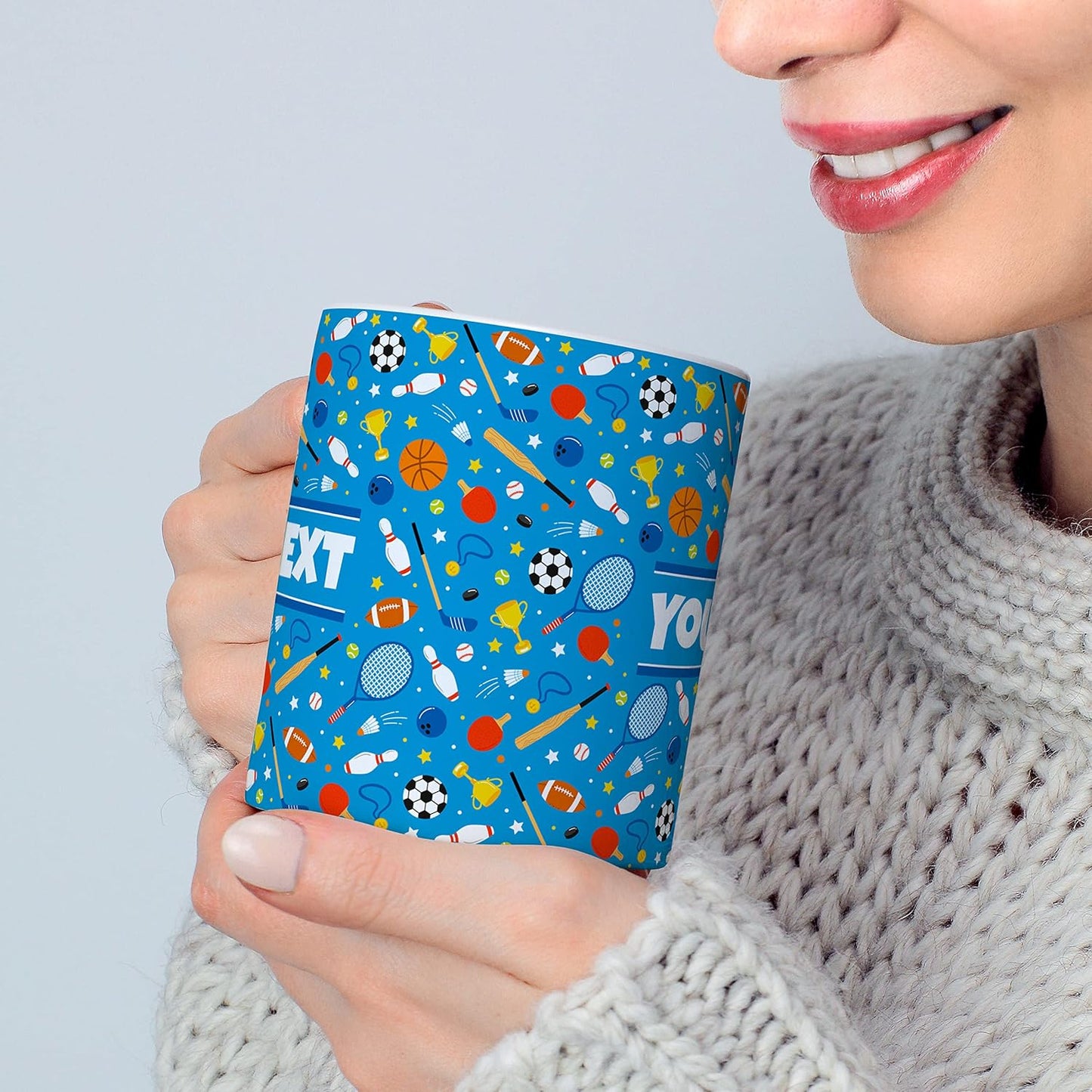 Personalized Mug for Kids - Sports - Custom Name/Text, Ceramic Hot Chocolate/Cocoa/Coffee Cup for Boys/Girls, Birthday/Christmas/Holiday Gift - 11 oz, White Handle