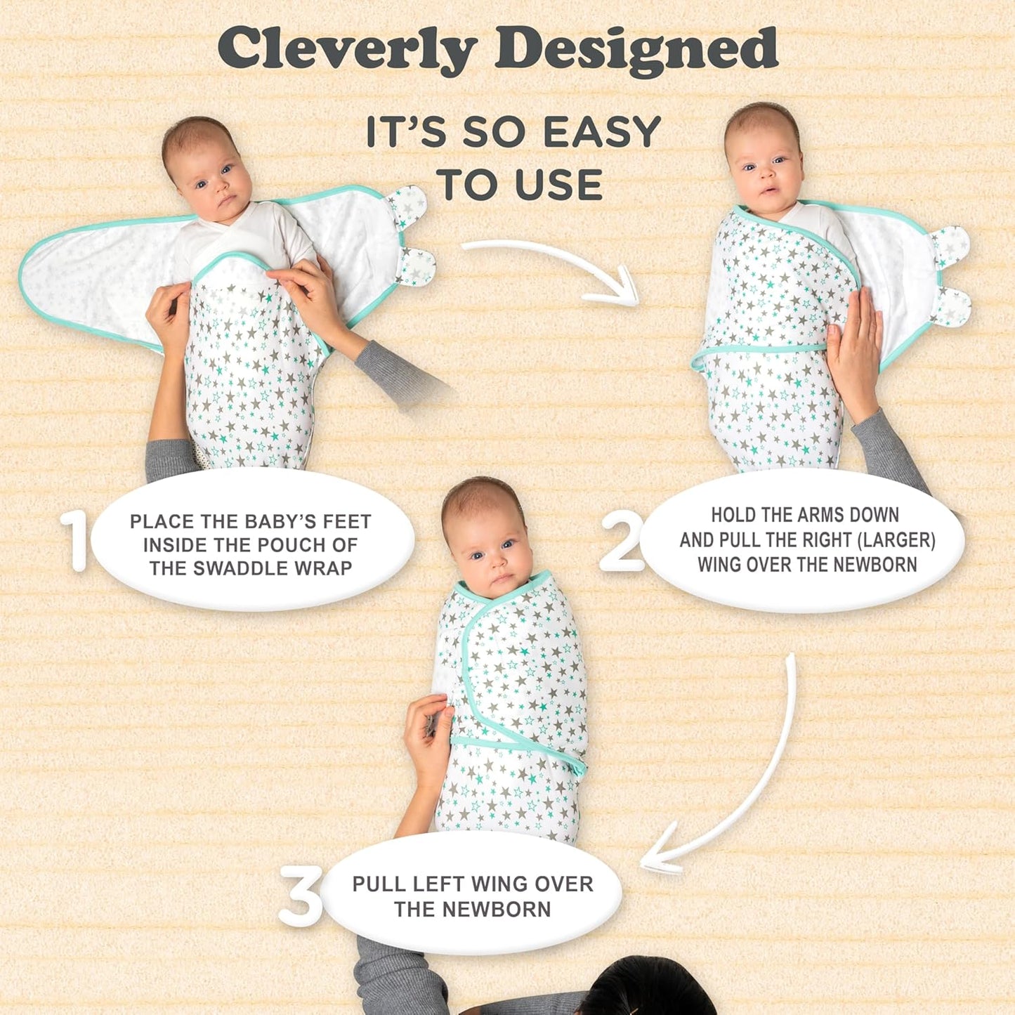 Bublo Baby Preemie Swaddles 4-7 lbs - 3-Pack Premature Babies Swaddle Sleep Sack - Premature Infant Sleeping Sack - Easy Adjustable Baby Swaddle Blanket Wrap Boy Girl (Aqua)