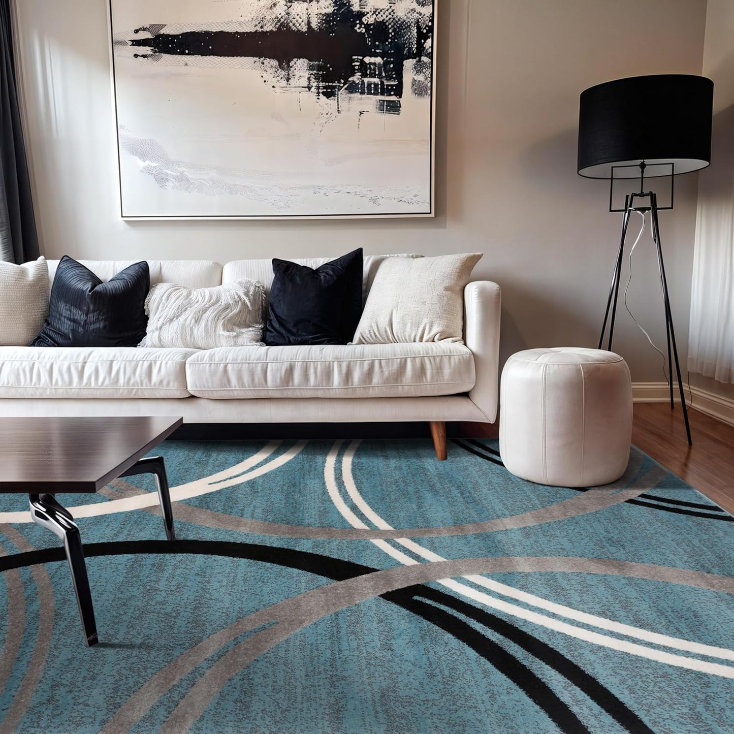 Rugshop Modern Wavy Circles Design Area Rug 5' 3" x 7' 3" Blue