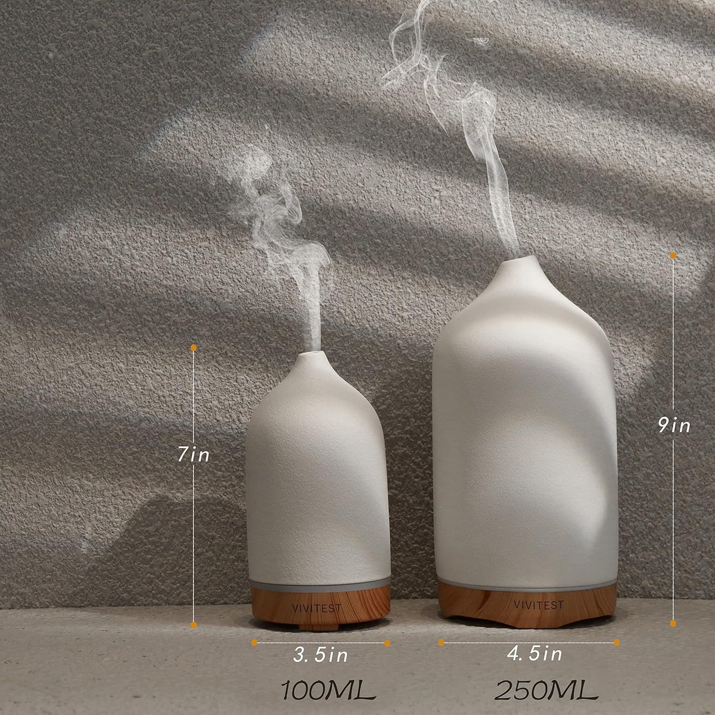 VIVITEST 200ML Ceramic Essential Oil Diffuser,Stone Essential Oil Diffuser,Ultrasonic Aromatherapy Diffusers for Home