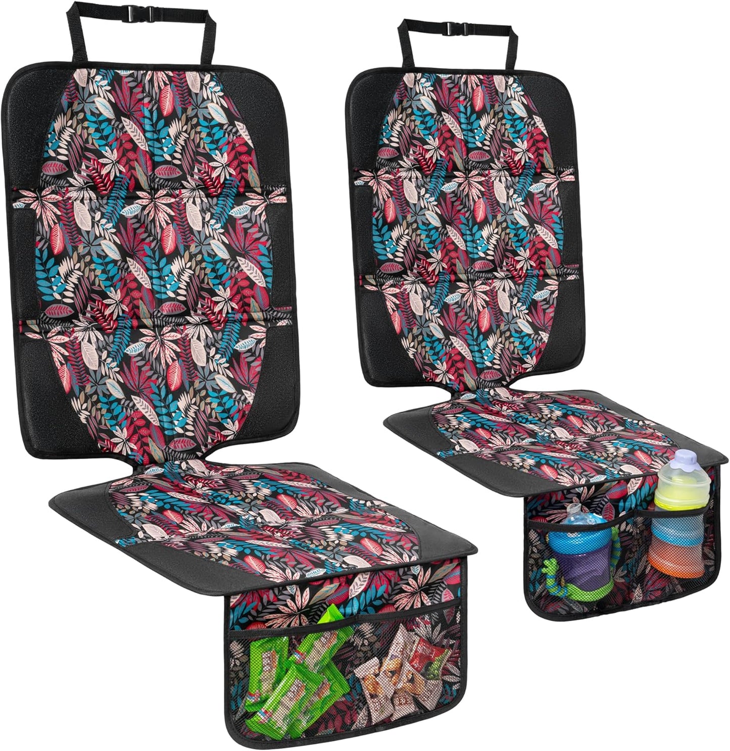 Car Seat Protector for Child Car Seat, 2 Pack Baby Car Seat Covers with Mesh Pockets & Non-Slip Backing 600D Durable Seat Protector Under Baby Car Seat for Car Back Seat (Red Leaves, Large)