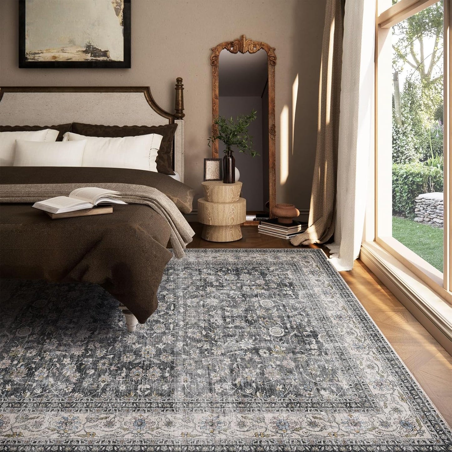 Machine Washable Rugs for Living Room: 6x9 Bedroom Rug Vintage Boho Area Rug Stain Resistant Non Slip Low Pile Lightweight Soft Carpets for Living Room Dining Room Kitchen Nursery Kids Room Farmhouse