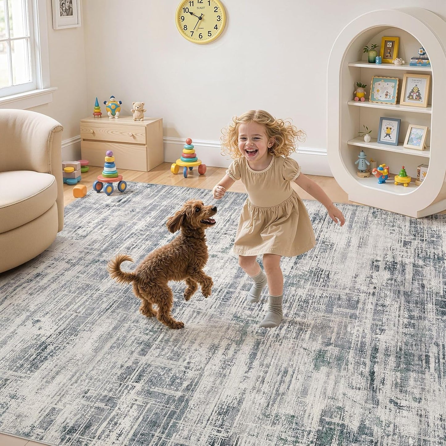 Area Rug for Living Room: 9x12 Washable Neutral Abstract Modern Soft Rugs Non Slip Indoor Floor Stain Resistant Large Carpet for Bedroom Dining Room Office Nursery - Gray