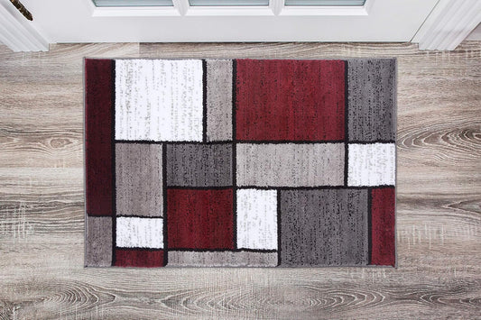 Rugshop Contemporary Modern Boxes Area Rug 2' x 3' Red