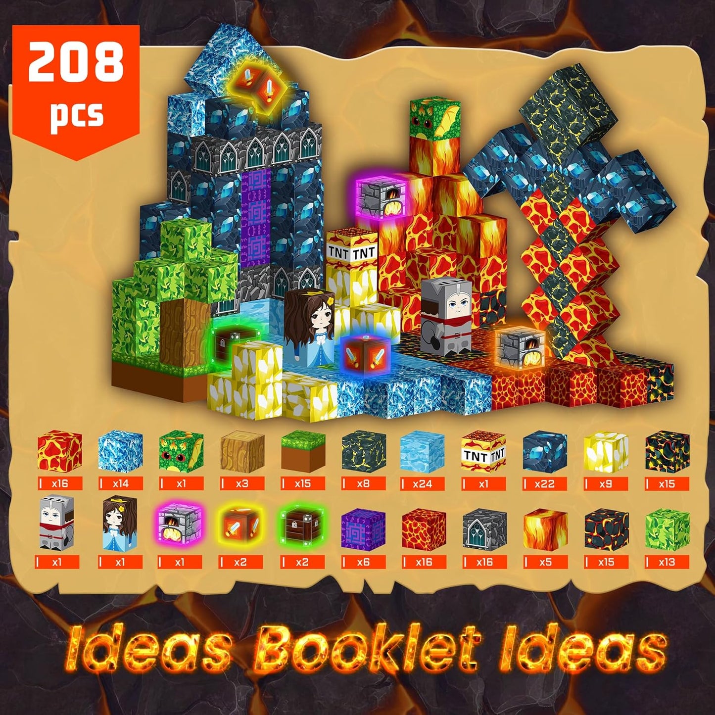 Magnetic Blocks 208 PCS Magnetic Building Blocks Cubes Gift Set for Boys and STEM Learning Preschool Learning Construction Toys