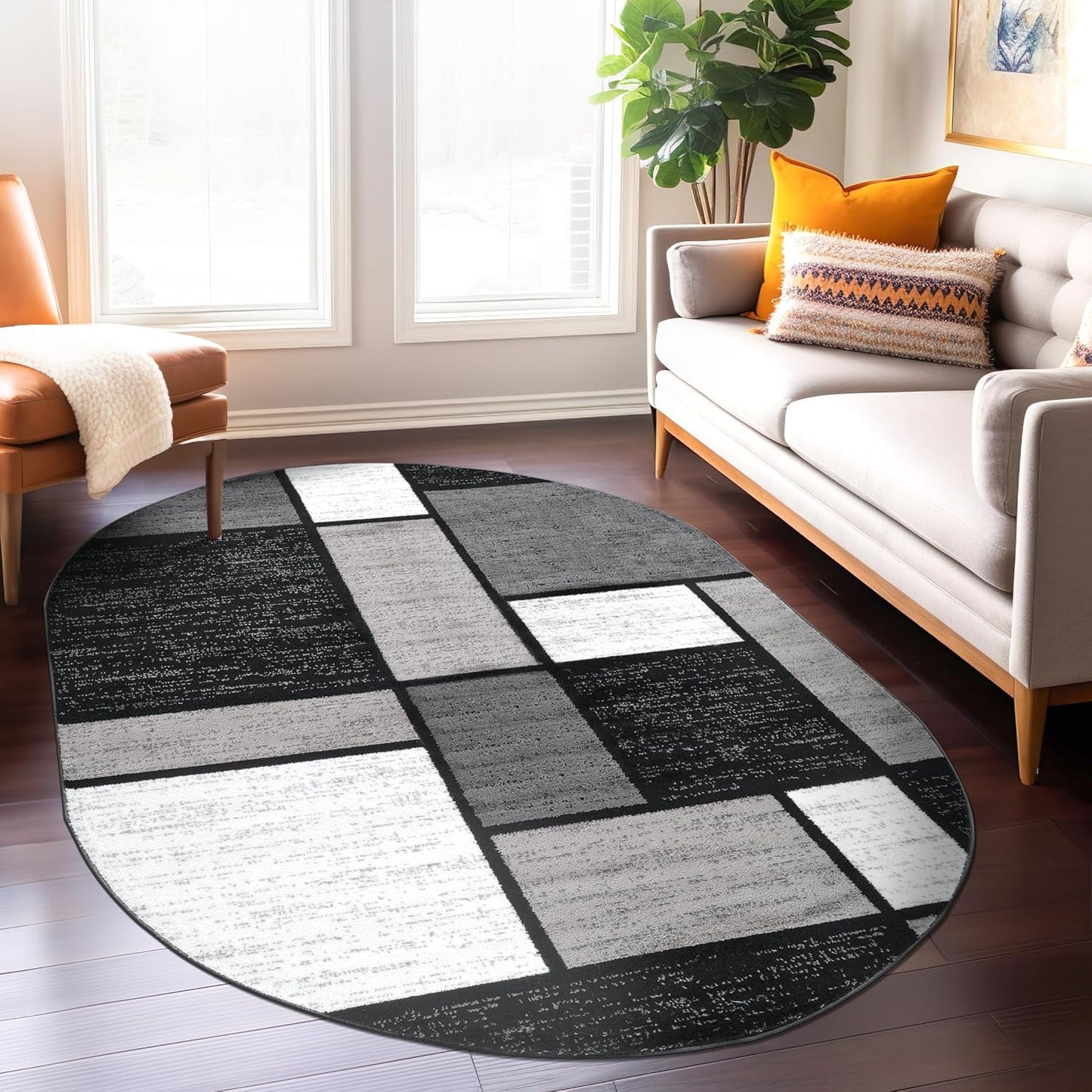 Rugshop Contemporary Modern Boxes for Home Office,Living Room,Bedroom,Kitchen Non Shedding Oval Area Rug 5' x 7' Gray