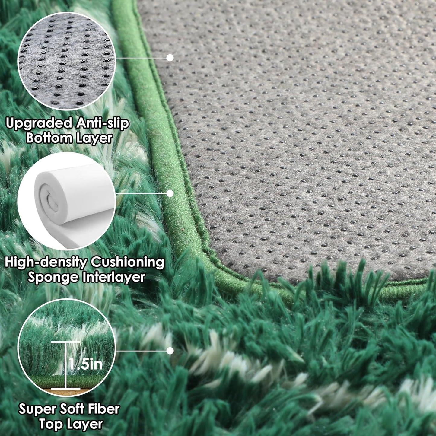 ONASAR Area Rugs for Living Room Bedroom, 5x8 Washable Fluffy Dark Green and White Rug, Geometric Boho Soft Plush Shaggy Fuzzy Floor Carpet for Nursery Kids Girls Boys Teen Dorm Home Decor Aesthetic