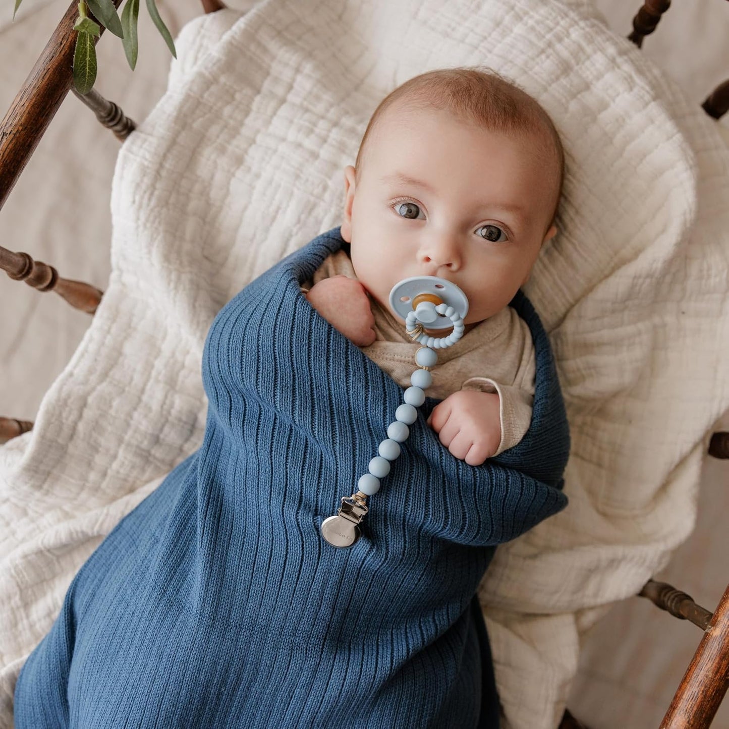 Organic Ribbed Swaddle Blanket for Boys & Girls - 100% Luxury Organic Soft Cotton Knit Warm Cozy Cuddle Stroller Crib Blanket for Newborns, Infants, & Toddlers (Denim Blue)