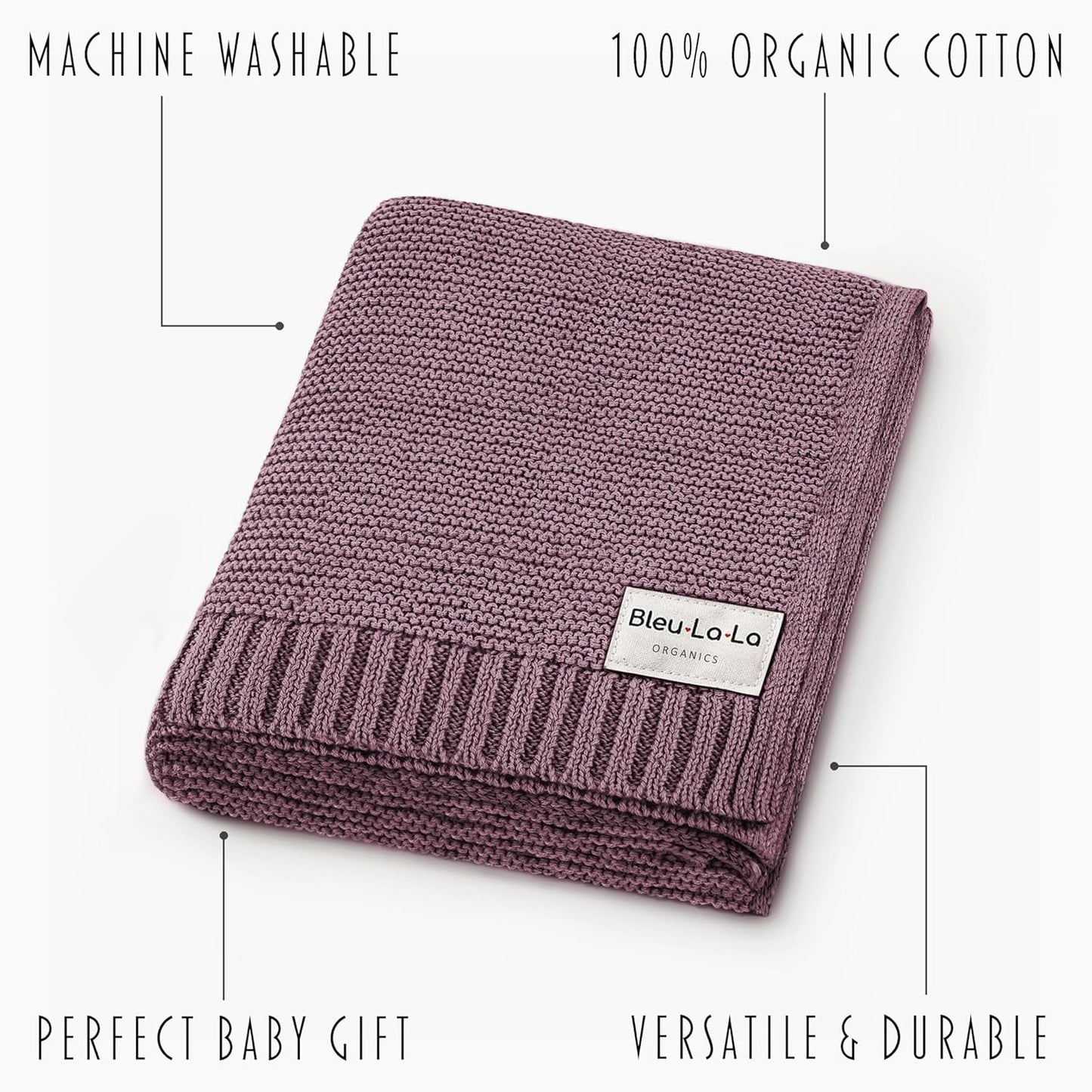 Heritage Knit Organic Cotton Receiving Swaddle Blanket for Girls - 100% Luxury Organic Cotton Knit Warm Cozy Crib Quilt Swaddle Blanket for Newborns Infants Babies & Toddlers (0-2Yrs - Sugar Plum)