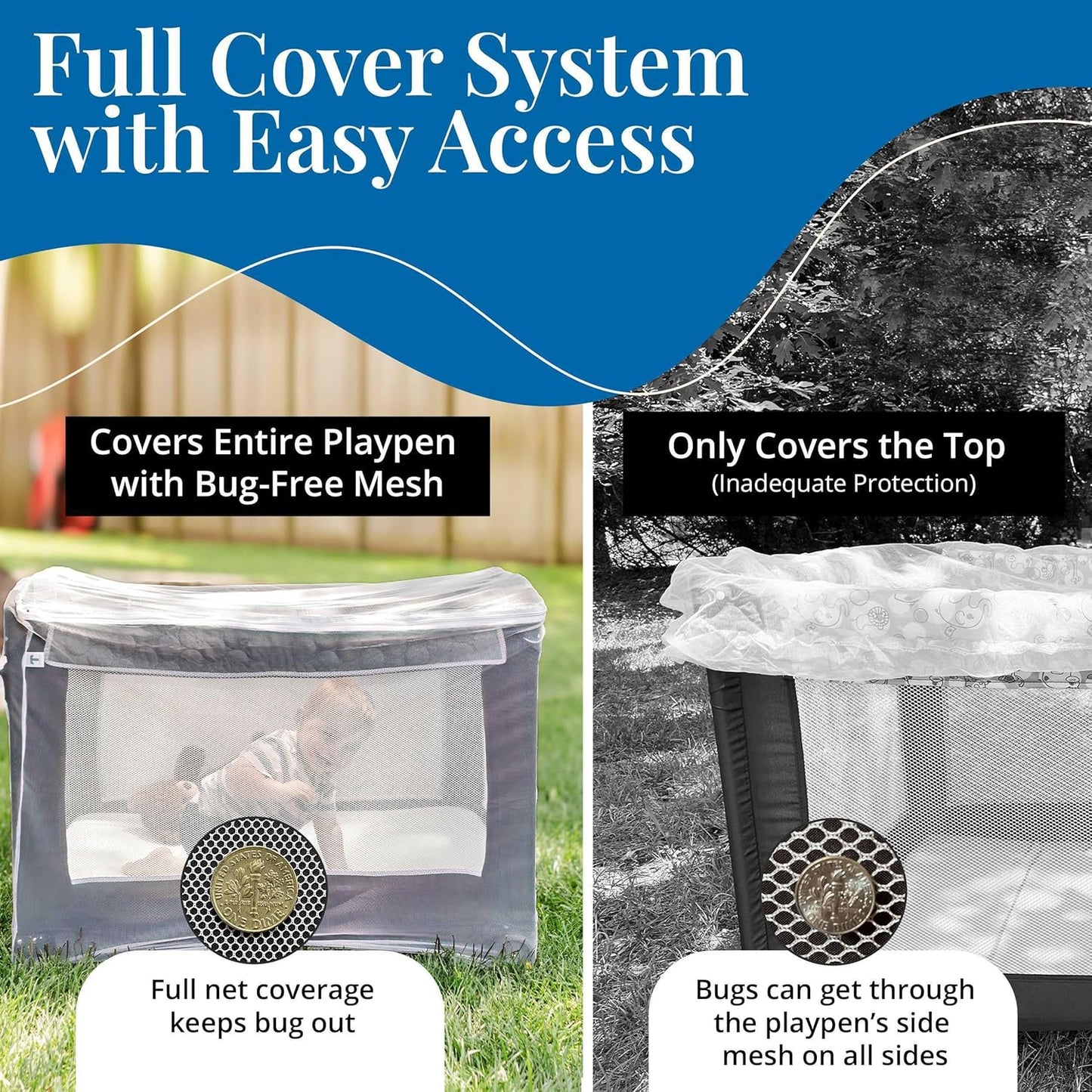 Pack n Play Cover with Zippers – Adaptable Premium Quality Mosquito Net for Stroller, Jogging Stroller, Playpen, Bassinet, Travel Crib – Portable Mosquito Net for Baby, Drawstring Base for Snug Fit