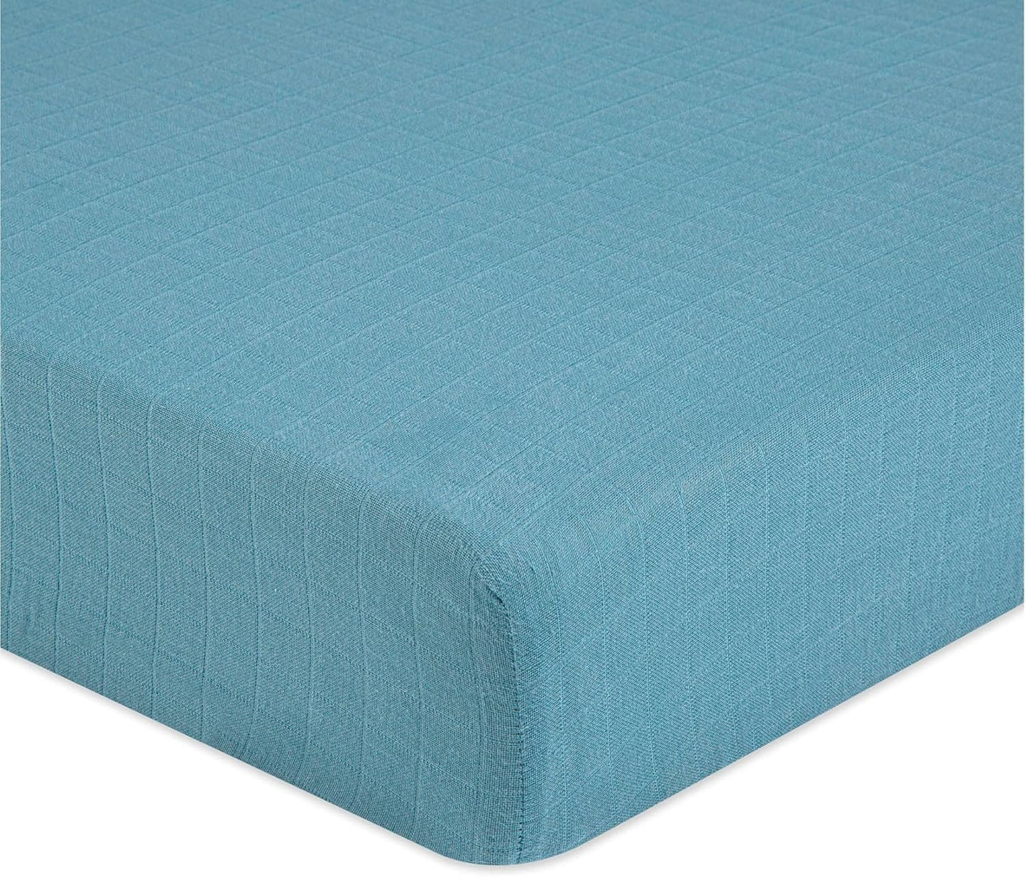 Crane Baby Soft Cotton Fitted Sheet for Cribs and Nurseries, Riverstone Blue, 28”w x 52”h x 9”d