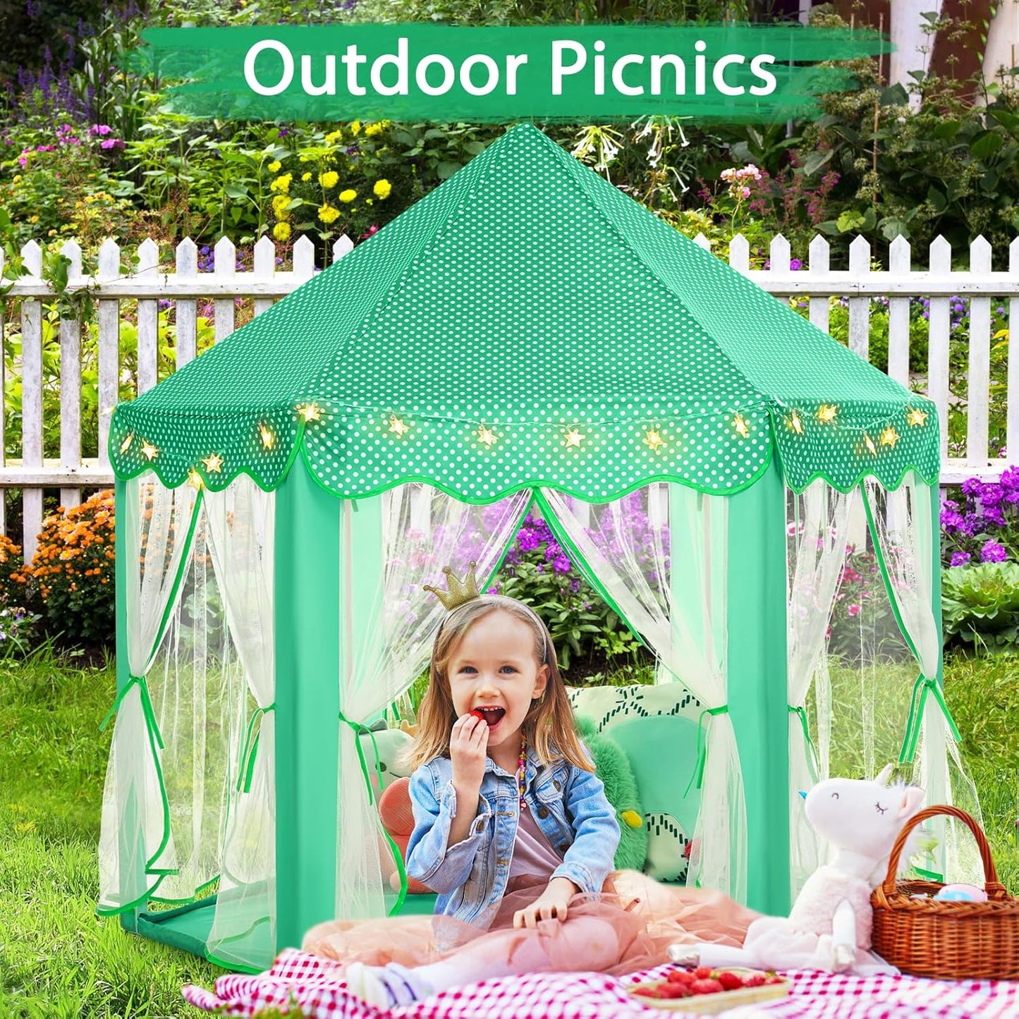 Monobeach Princess Tent Girls Green Large Playhouse Kids Castle Play Tent with Star Lights Gift Toy for Children Indoor and Outdoor Games