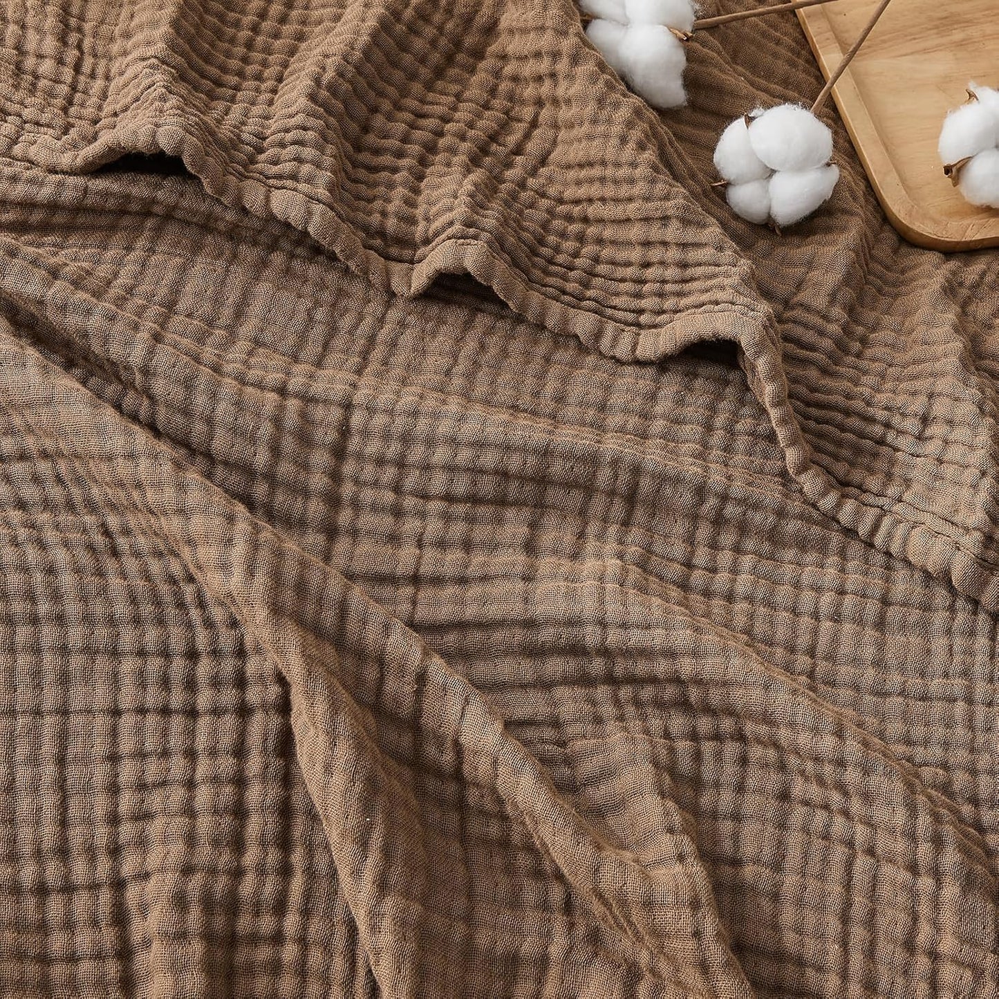 EMME Cotton Muslin Throw Blanket Couch Breathable Gauze Blanket Soft Lightweight Blankets Adults (Brown, 50"x60")