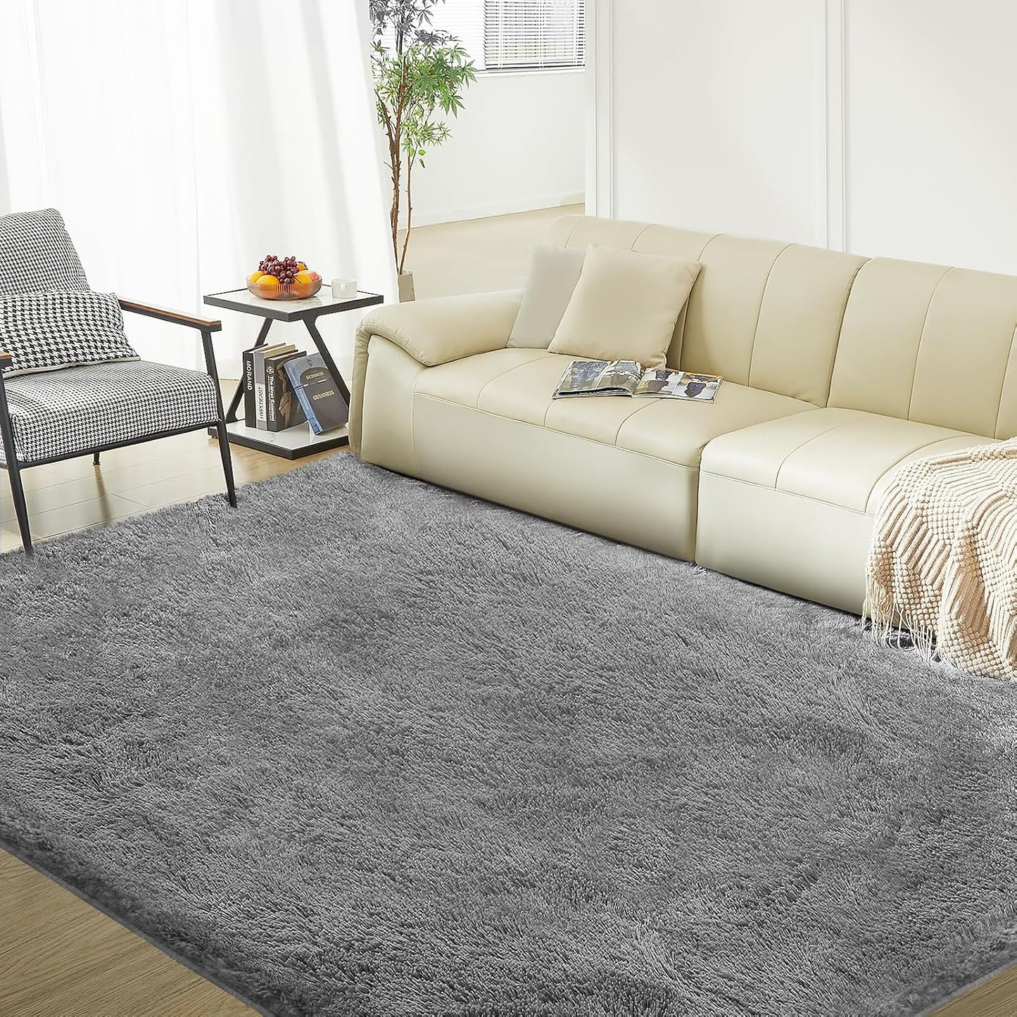 Ultra Soft Rug for Living Room, 9X12 Fluffy Shag Area Rug for Bedroom, Modern Shaggy Carpets Fuzzy Rug for Teens Dorm Nursery Home Decor Aesthetic, Upgrade Anti-Skid Durable, Grey