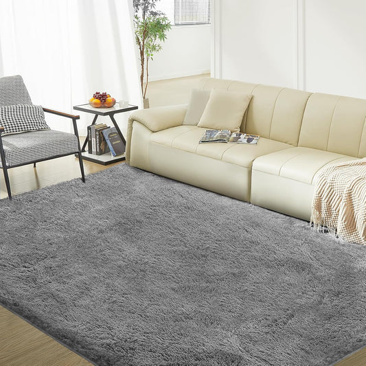 Ultra Soft Rug for Living Room, 9X12 Fluffy Shag Area Rug for Bedroom, Modern Shaggy Carpets Fuzzy Rug for Teens Dorm Nursery Home Decor Aesthetic, Upgrade Anti-Skid Durable, Grey