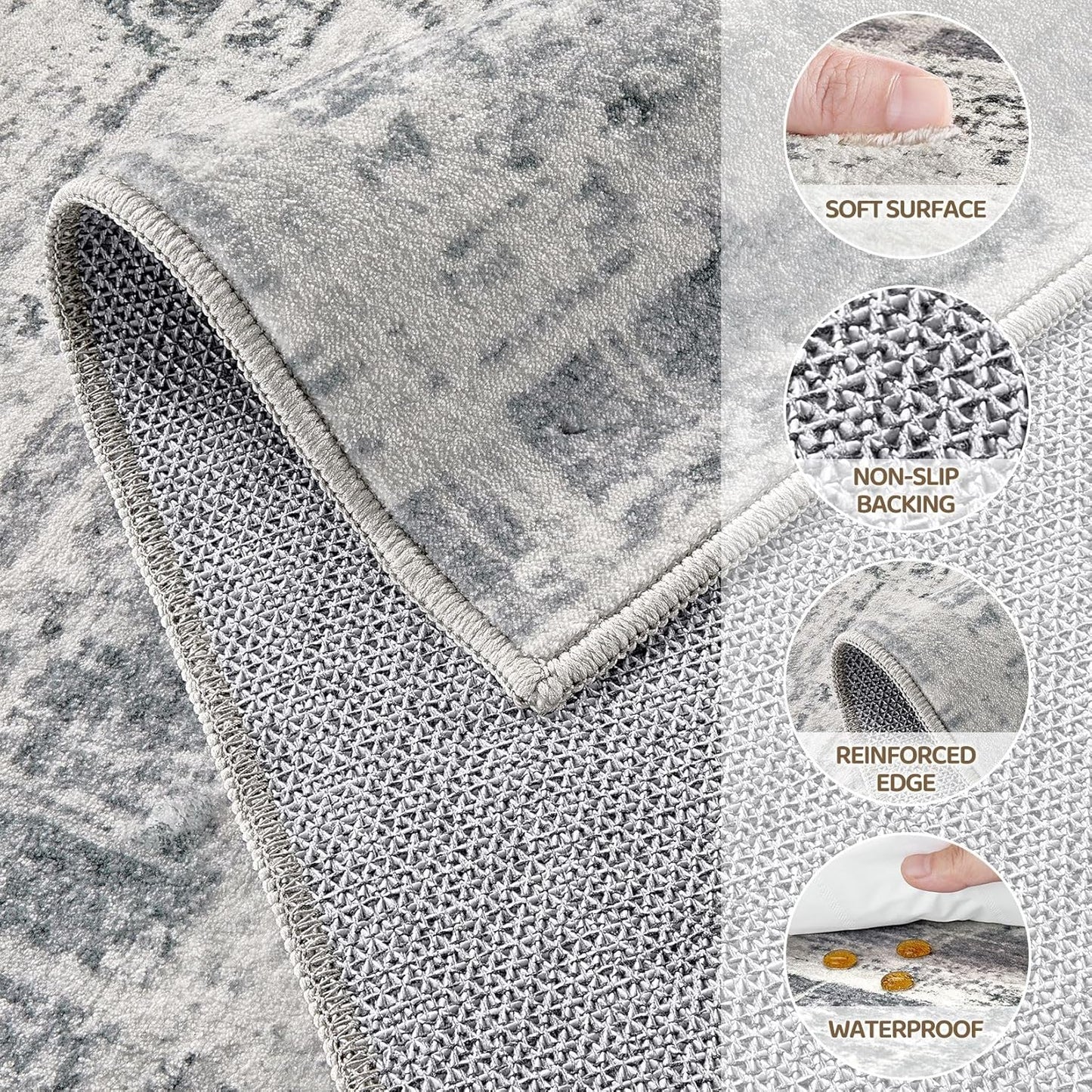 Area Rug for Living Room: 12x15 Washable Neutral Abstract Modern Soft Rugs Non Slip Indoor Floor Stain Resistant Large Carpet for Bedroom Dining Room Office Nursery - Gray