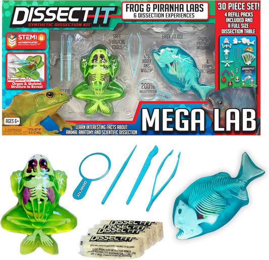 Top Secret Toys Mega Lab Dissect It Kit for Kids, Synthetic Frog and Piranha Dissection Kids Science Kit with Tools, STEM Biology Toys for Ages 6+