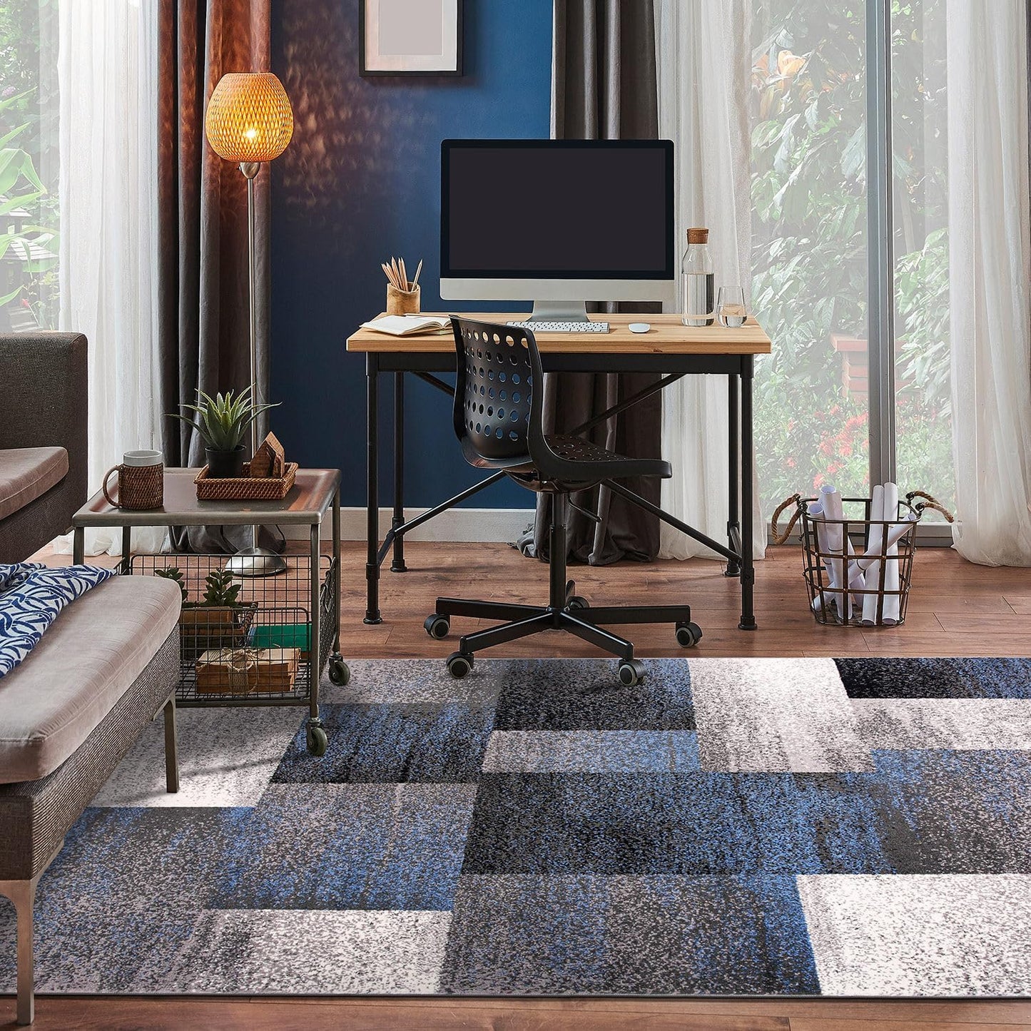Rugshop Modern Distressed Boxes Area Rug 5' x 7' Blue