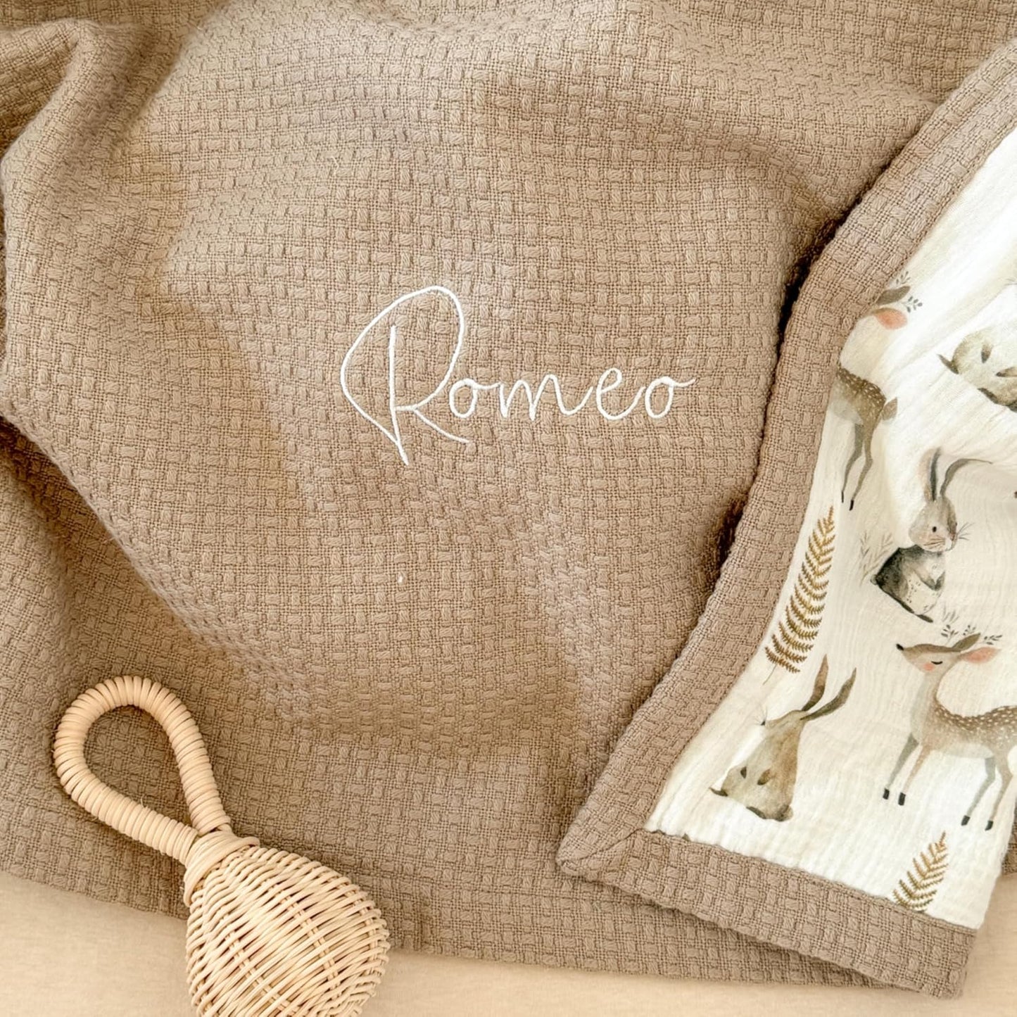 Personalized Baby Blanket with Name – Handmade 100% Organic Cotton Newborn Gift | Custom Knit Blanket for Boys, Girls, Kids & Baby Showers