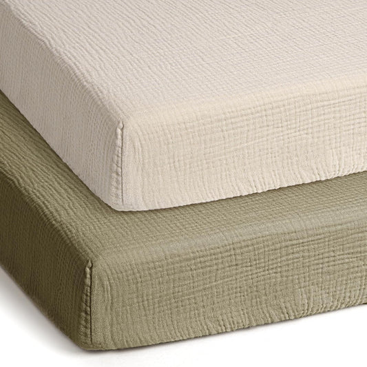 lulumoon Pack and Play Sheets Muslin: Cotton Fitted Sheets for UPPAbaby Pack N Play - Soft Playard Sheets for Boys and Girls 2Pack