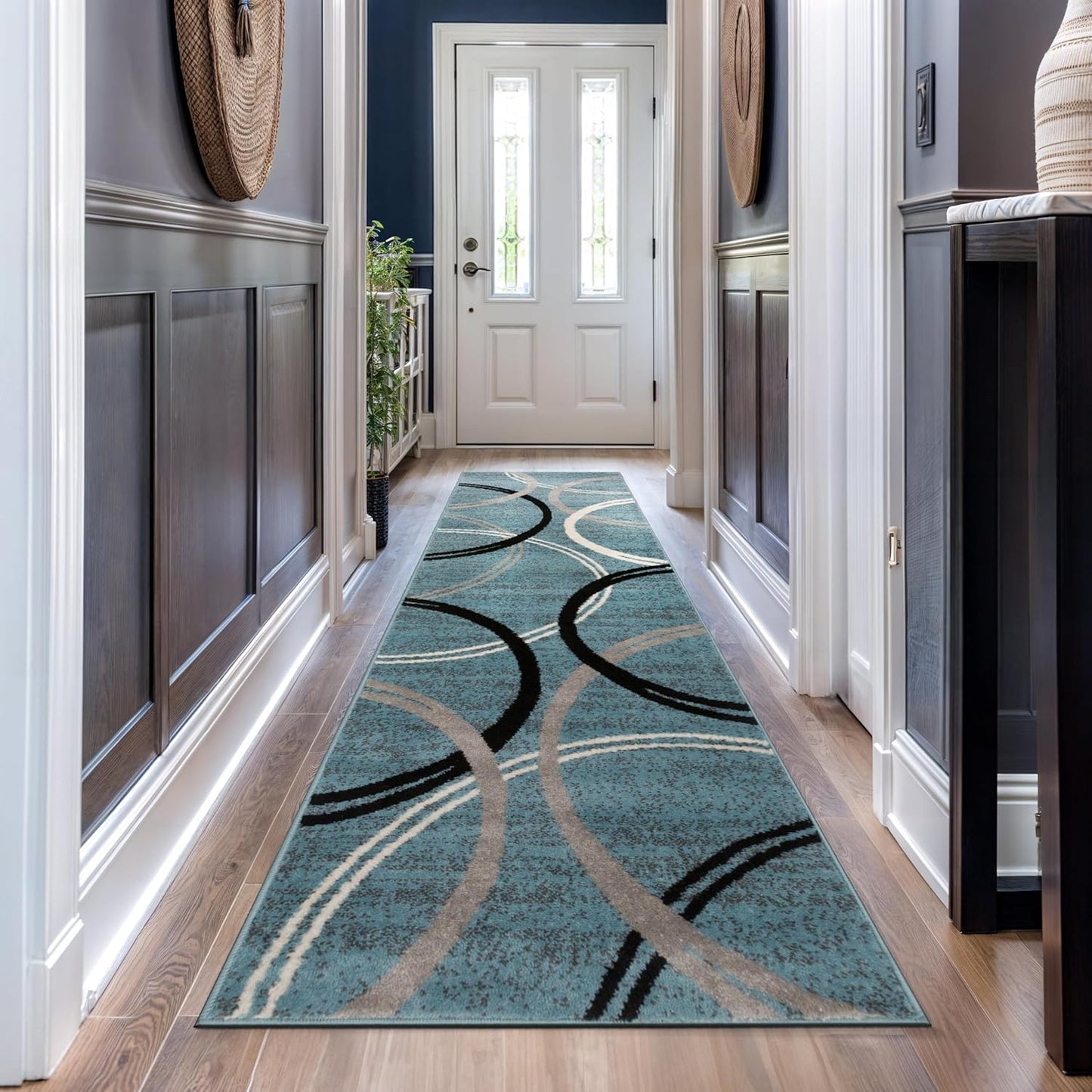 Rugshop Modern Wavy Circles Design Runner Rug 2'7" x 12' Blue