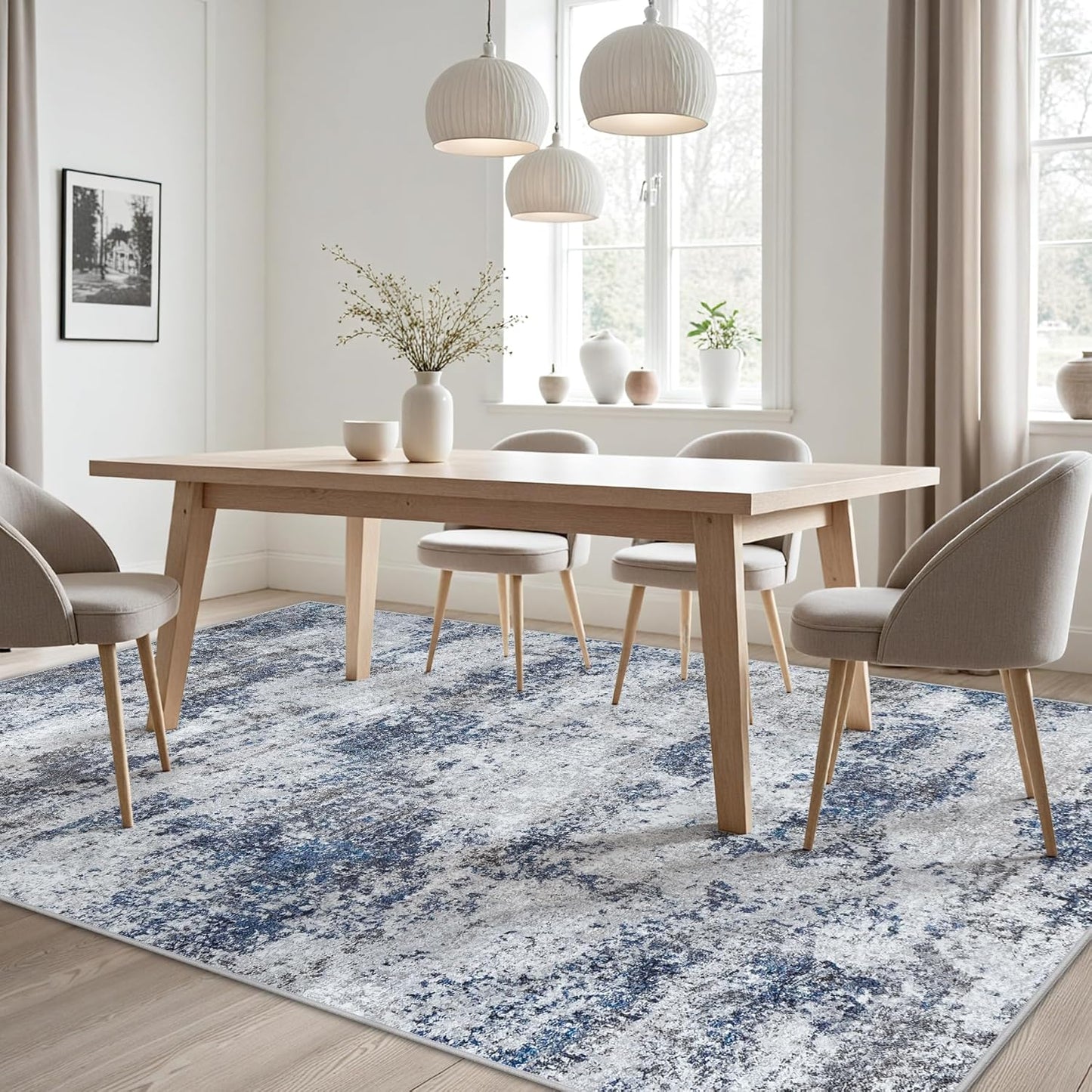 Area Rugs 8x10 Living Room Rugs: Modern Abstract Washable Rug with Non-Slip Backing, Stain Resistant Indoor Floor Large Carpet for Bedroom Dining Room Table Nursery Hallway Home Office Blue/Gray/Black