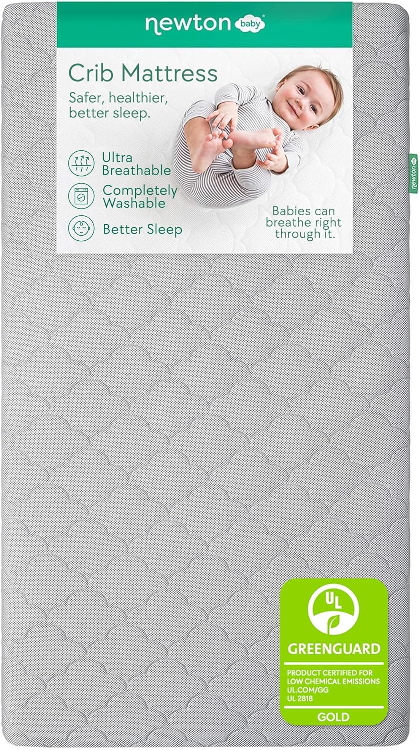 Newton Baby Crib Mattress and Toddler Bed - Waterproof - Ultra-Breathable Proven to Reduce Suffocation Risk, 100% Washable, Better Than Organic, 2-Stage Removable Cover, Deluxe 5.5" Thick Grey
