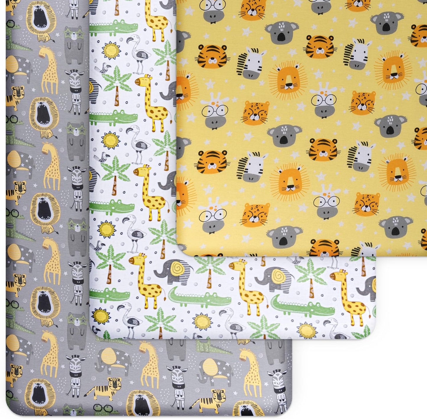 Fitted Nautical Crib Sheets (3 Pack) by GROW WILD - Jersey Knit Cotton Crib Sheet for Boys, Toddler Bed Mattress & Baby Boy Crib Bedding Set, 52” x 28” x 9” Crib Sheets (Safari Animals)