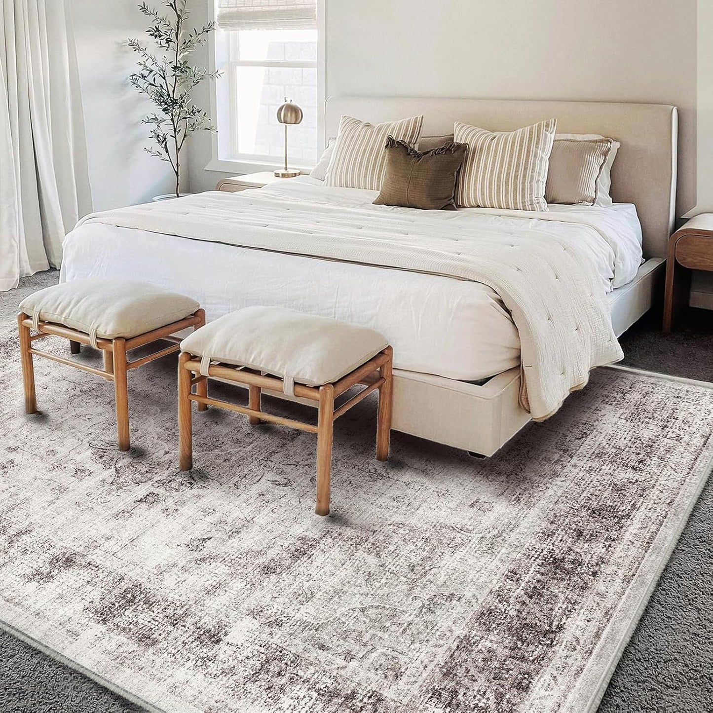 Area Rug 6'x9' Washable Floral red Vintage Traditional Floor Cover Thin Retro Kitchen Indoor Distressed Non Slip Carpet for Living Room Bedroom Dining Room