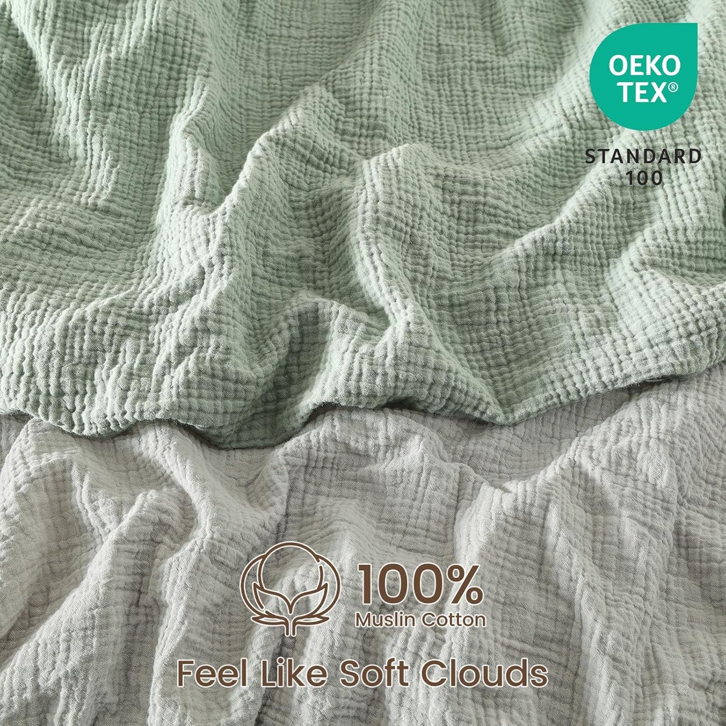 david's kids Muslin Mini Crib Sheets, 2 Pack Cotton Pack N Play Sheets for Boys Girls Neutral, Soft Breathable Baby Sheets Fit Pack N Play, Playard and Mini Crib Mattresses, Light Gray & Sage Green