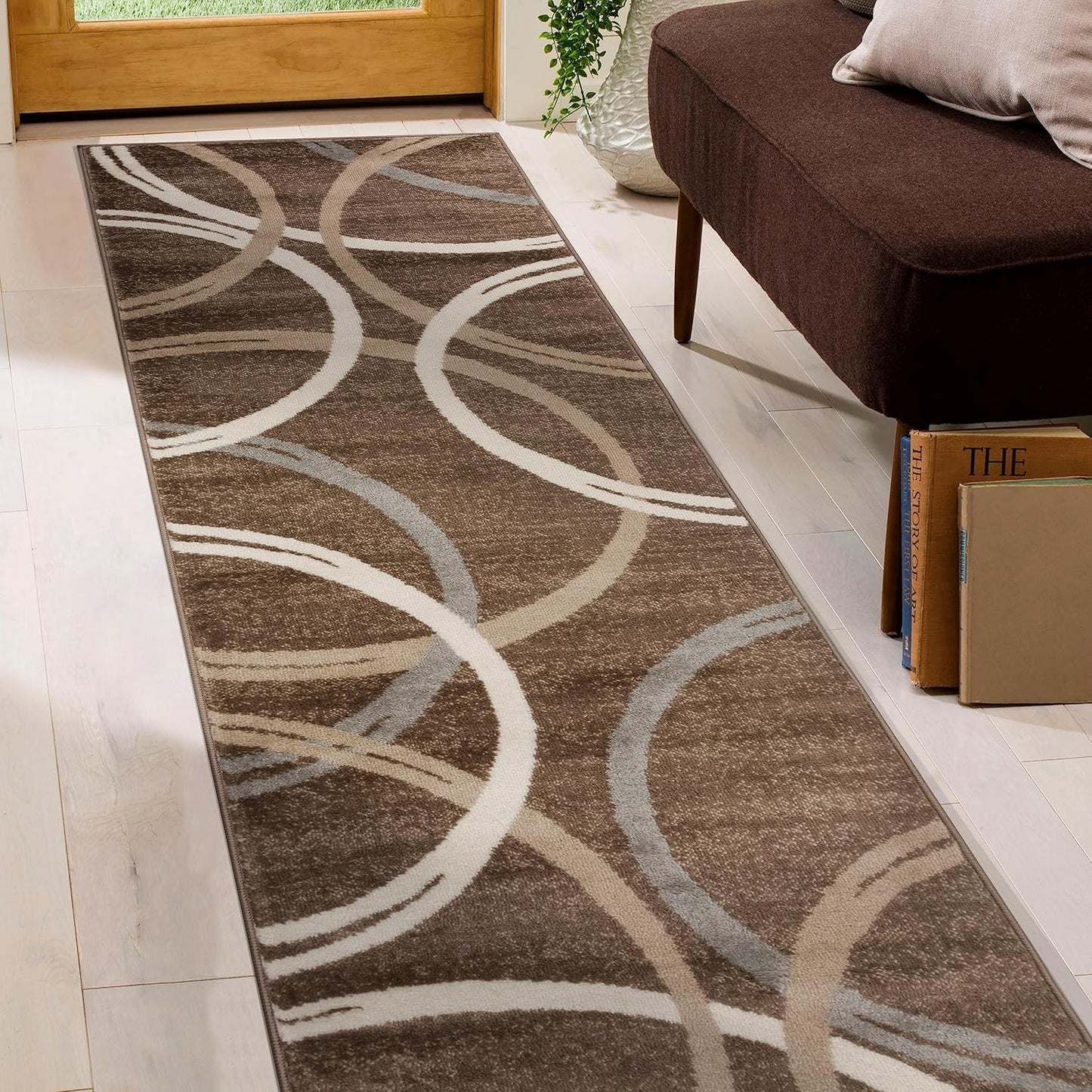 Rugshop Modern Wavy Circles Design Runner Rug 2' x 7' 2" Brown