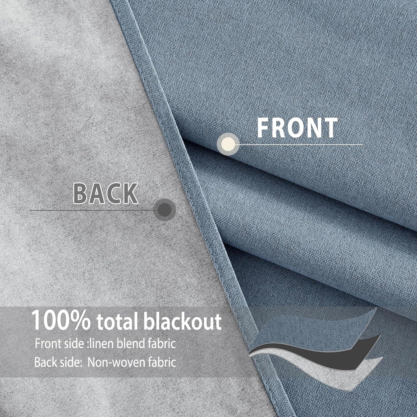 NICETOWN Stone Blue Full Shade Faux Linen Curtain Panels 84" Long, Pair of Energy Smart & Noise Blocking Out Blackout Drapes for Guest Room Window, Thermal Insulated Lined Window Dressing (52 inch)