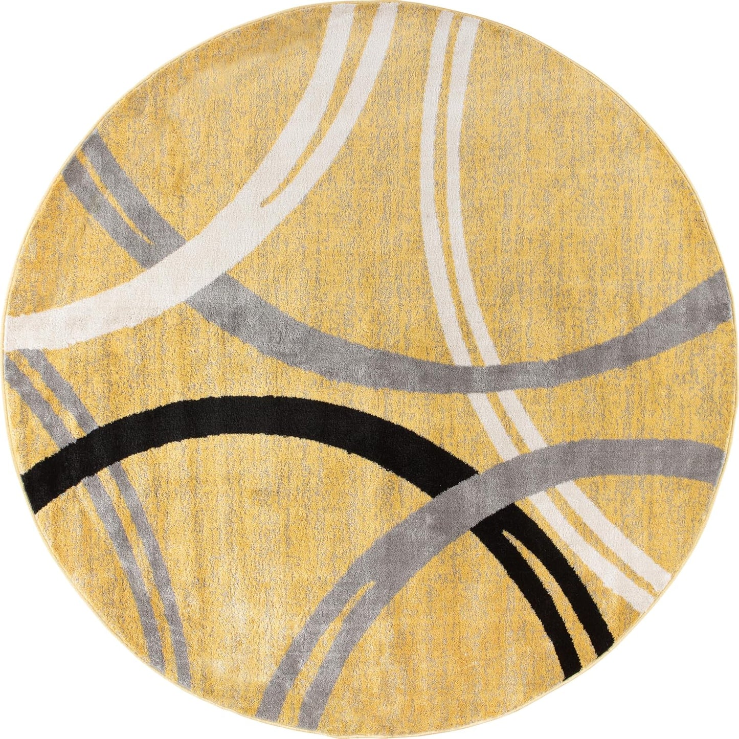 Rugshop Modern Wavy Circles Design Round Rug 6' 6" (6' 6" Diameter) Yellow