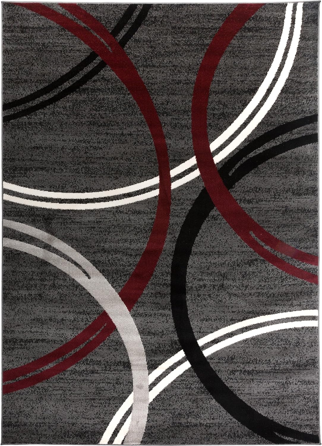 Rugshop Modern Wavy Circles Design Area Rug 3'3" x 5' Red