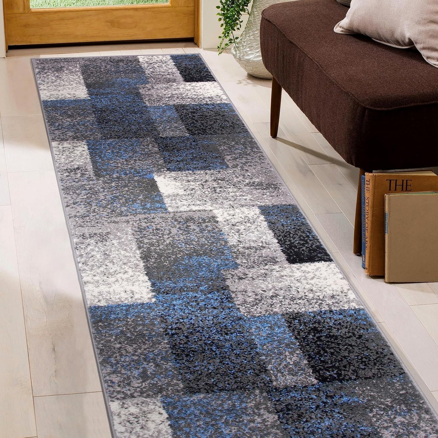 Rugshop Modern Distressed Boxes Runner Rug 2' x 7' Blue