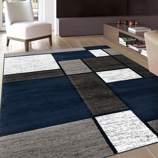 Rugshop Contemporary Modern Boxes Area Rug 6' 6" x 9' Navy