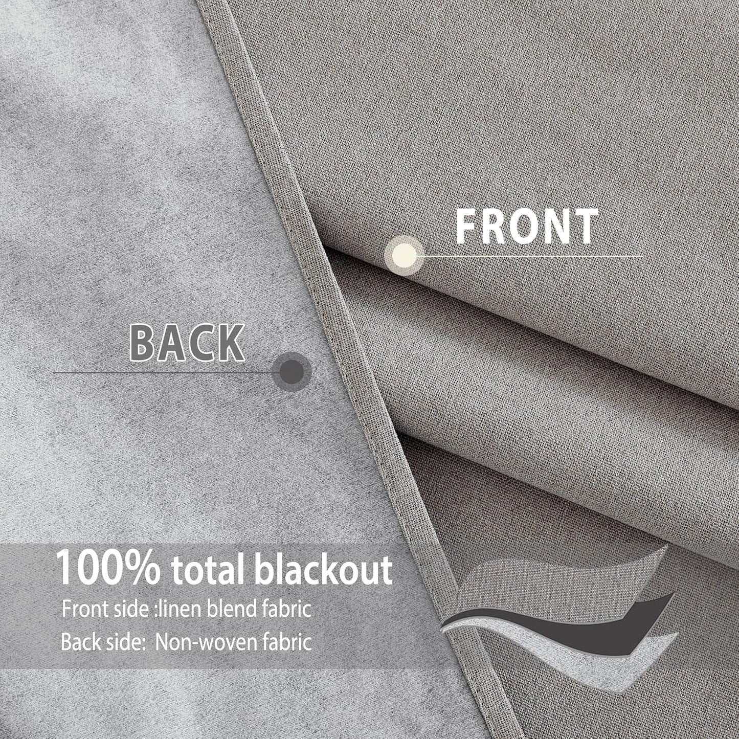 NICETOWN 100% Absolutely Blackout Faux Linen Curtains with Thermal Insulated White Liner, 52" W, 2 PCs, Light Grey, 90" Long Drapes Sweep The Floor Decorative Keep Privacy Panels for Living Room/Villa