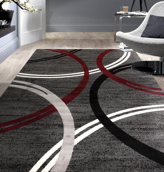 Rugshop Modern Wavy Circles Design Area Rug 6'6" x 9' Red