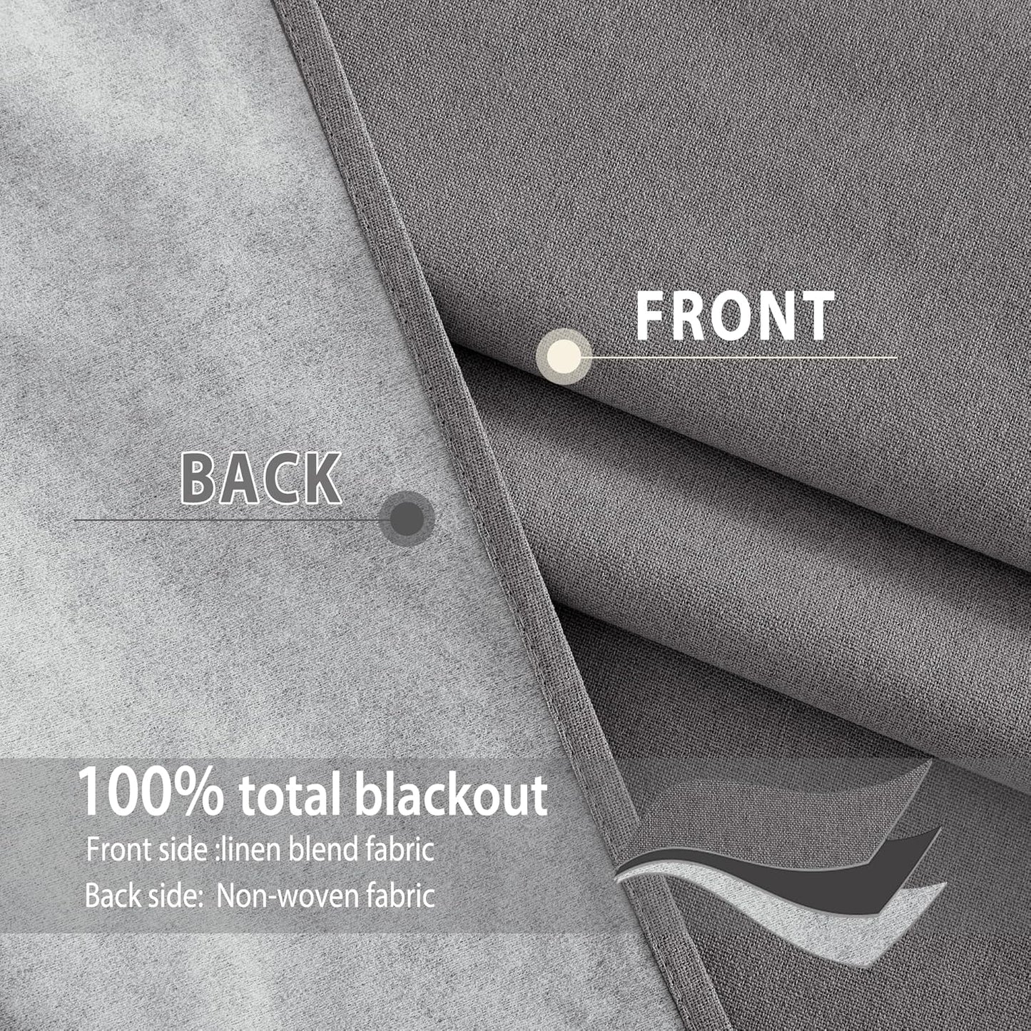 NICETOWN Grey Long Faux Linen Full Shade Panels, 52" Wide x 90" Long, Pair of Thermal Insulated & Energy Efficiency Blackout Curtains for Bedroom Windows, Lined Silky Performance Window Dressing